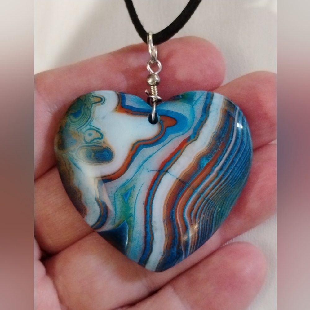 Blue Banded Agate Heart Necklace